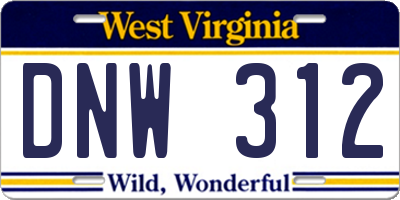 WV license plate DNW312