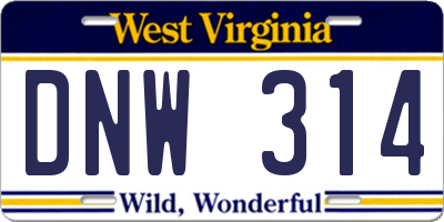 WV license plate DNW314