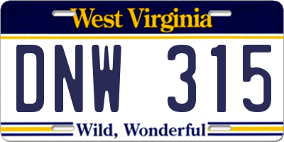 WV license plate DNW315