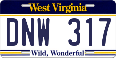 WV license plate DNW317