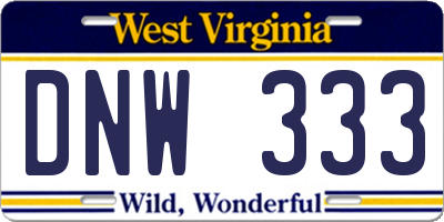 WV license plate DNW333