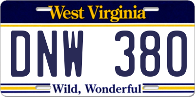 WV license plate DNW380