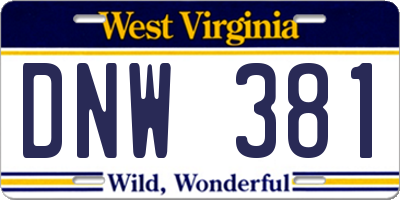 WV license plate DNW381