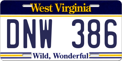 WV license plate DNW386