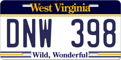 WV license plate DNW398