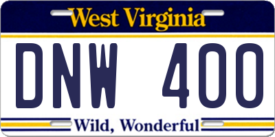 WV license plate DNW400
