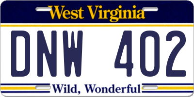 WV license plate DNW402