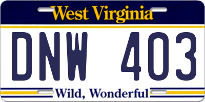 WV license plate DNW403