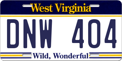 WV license plate DNW404