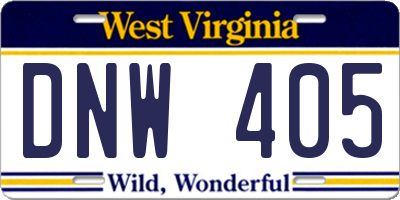WV license plate DNW405