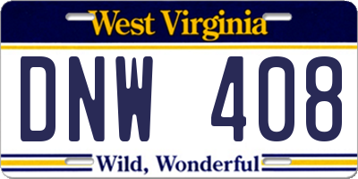 WV license plate DNW408
