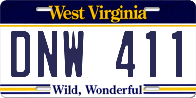 WV license plate DNW411