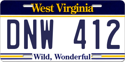 WV license plate DNW412