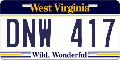 WV license plate DNW417