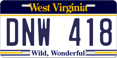 WV license plate DNW418
