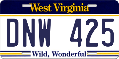 WV license plate DNW425