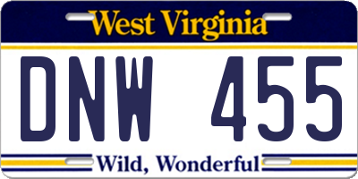 WV license plate DNW455