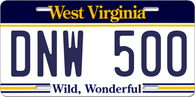 WV license plate DNW500