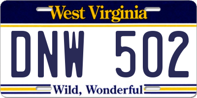 WV license plate DNW502