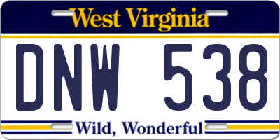WV license plate DNW538