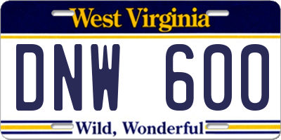 WV license plate DNW600