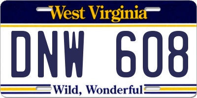 WV license plate DNW608