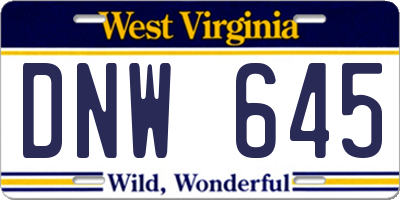 WV license plate DNW645