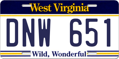 WV license plate DNW651