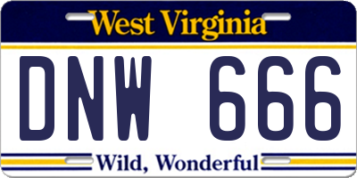 WV license plate DNW666
