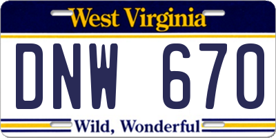 WV license plate DNW670