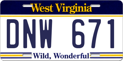 WV license plate DNW671