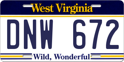 WV license plate DNW672