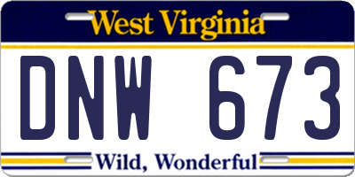 WV license plate DNW673