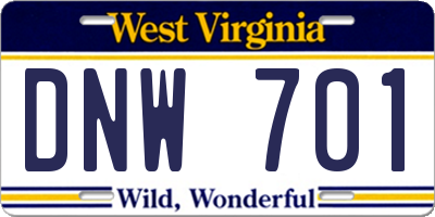 WV license plate DNW701