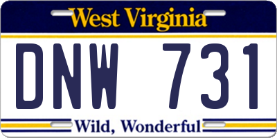 WV license plate DNW731
