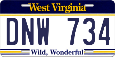 WV license plate DNW734