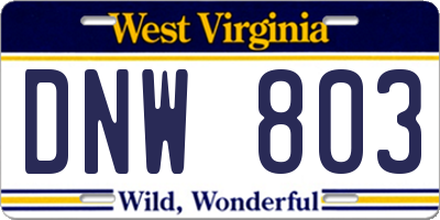 WV license plate DNW803