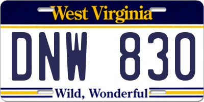 WV license plate DNW830