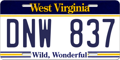 WV license plate DNW837