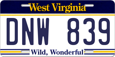 WV license plate DNW839