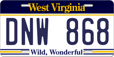 WV license plate DNW868