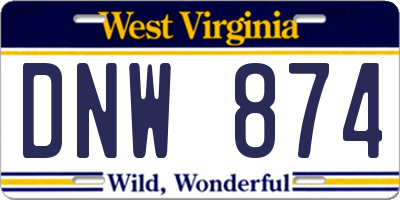 WV license plate DNW874