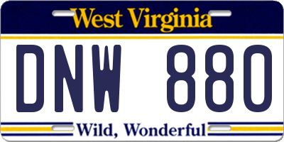 WV license plate DNW880
