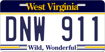 WV license plate DNW911