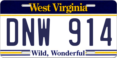 WV license plate DNW914