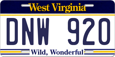 WV license plate DNW920