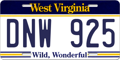 WV license plate DNW925