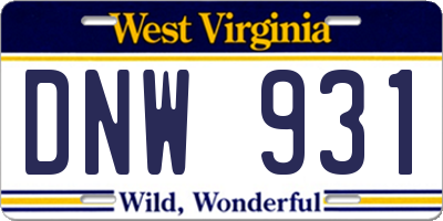 WV license plate DNW931