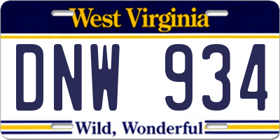 WV license plate DNW934