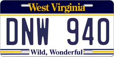 WV license plate DNW940